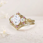 Vintage Three Stone Oval Moissanite18K Yellow Gold Bridal Ring Set