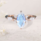 Unique Marquise Lab Moonstone Twist Ring 18K Rose Gold Engagement Ring