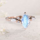 Unique Marquise Lab Moonstone Twist Ring 18K Rose Gold Engagement Ring
