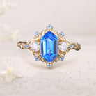 Unique Three Stone Hexagon Lab Sapphire 18K Yellow Gold Engagement Ring