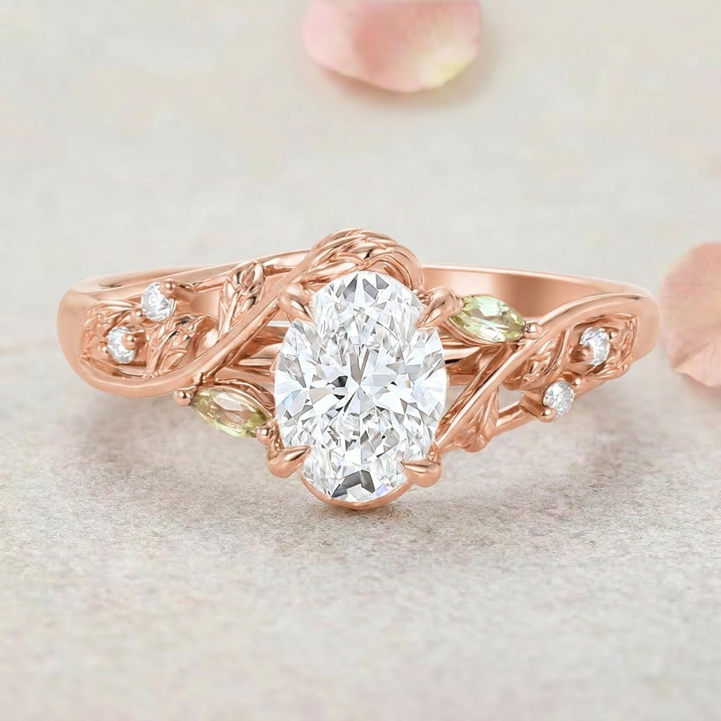 Vintage Garden-themed Oval Lab Grown Diamond 14K Yellow Gold Engagement Ring