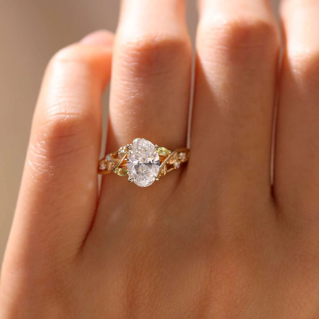 Vintage Garden-themed Oval Lab Grown Diamond 14K Yellow Gold Engagement Ring