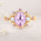 Unique Natural Firework Cut Amethyst Leaf Engagement Ring Dainty Amethyst Flower Cluster 18K Yellow Gold Wedding Ring Promise Ring For Her