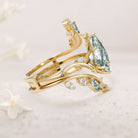 Unique floral engagement rings Kite Moss Agate Cage Leafy 18K Yellow Gold Engagement Ring Set