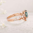 Vintage floral engagement rings Pear Moss Agate Leafy 18K Rose Gold Engagement Ring Set