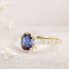 Unique Halo Oval Lab Alexandrite 18K Yellow Gold Engagement Ring Bridal Ring