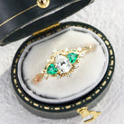 Unique Briar Rose Pear Moissanite and Emerald Ring - Orlina Jewelry