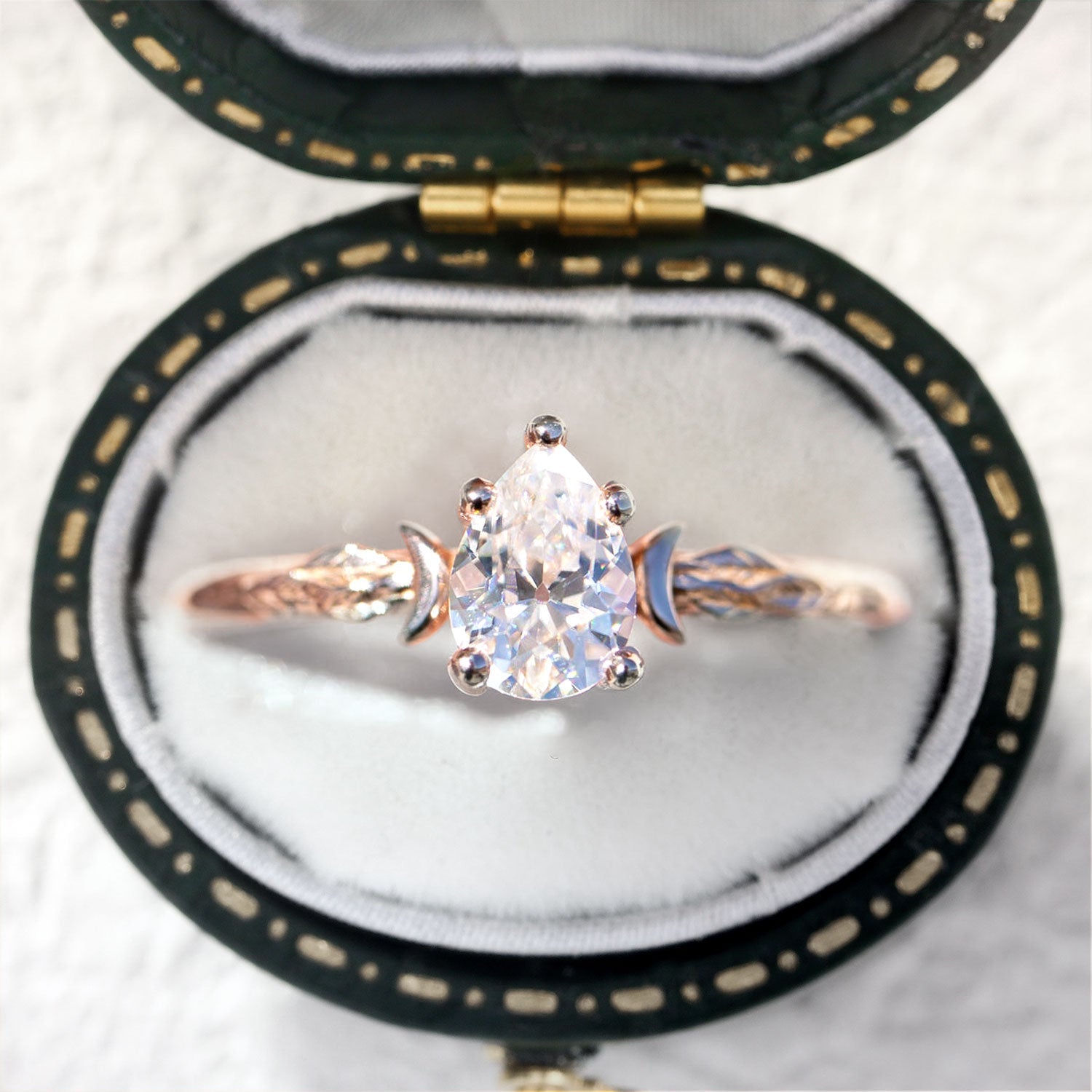 Unique Celestial Pear Moissanite Engagement Ring - Orlina Jewelry