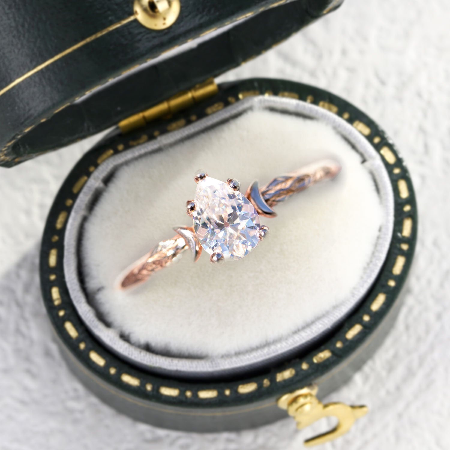 Unique Celestial Pear Moissanite Engagement Ring - Orlina Jewelry