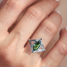 Unique Hexagon Cut Green Lab Sapphire Engagement Ring - Orlina Jewelry
