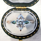 Unique Marquise Moissanite and Kite Green Sapphire Engagement Ring - Orlina Jewelry