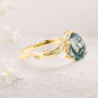 Unique floral engagement rings Pear Moss Agate 18K Yellow Gold Engagement Ring Branching Bridal Ring