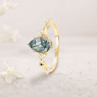 Unique floral engagement rings Pear Moss Agate 18K Yellow Gold Engagement Ring Branching Bridal Ring