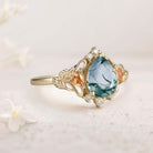 Unique Pear Moss Agate Leaf Ring 18K Yellow Gold Engagement Ring