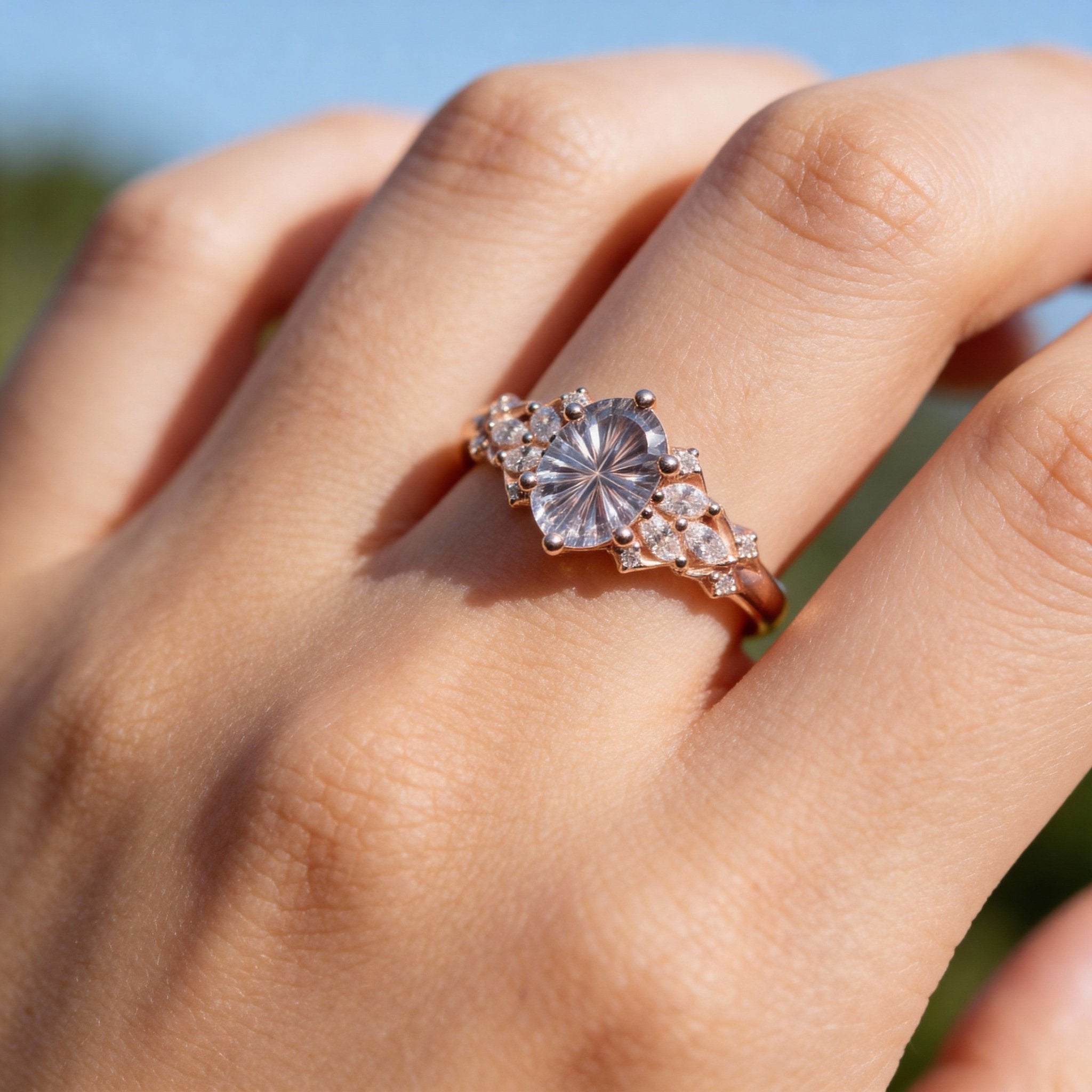 Vintage Briar Rose Starlight Oval Purple Lab Sapphire 14k rose gold Engagement Ring