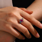 Unique floral engagement rings Moon Marquise Lab Ruby and Black Onyx 18K Yellow Gold Anniversary Ring