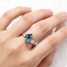 Unique Teal Pear Sapphire and Moissanite Engagement Ring - Orlina Jewelry