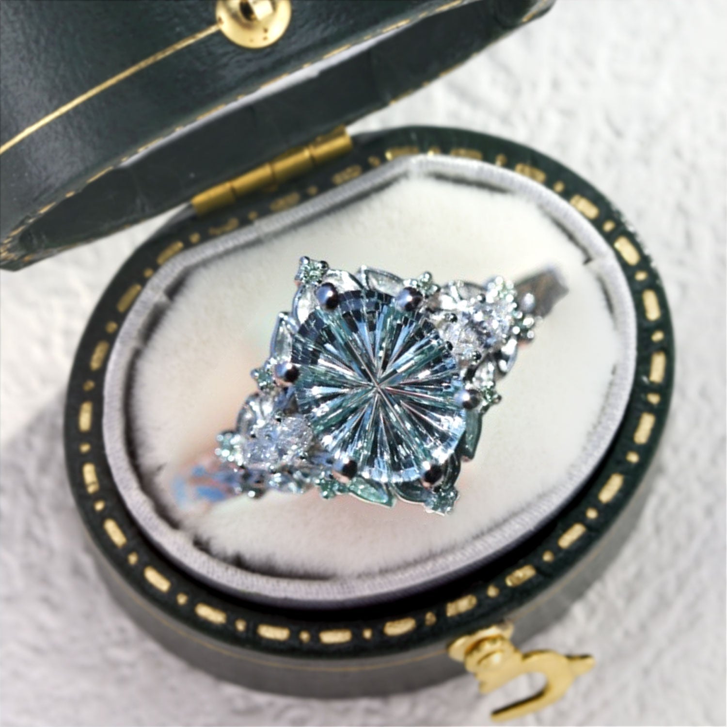 Vintage Briar Rose Starlight Oval Ice Blue Lab Sapphire Ring - Orlina Jewelry