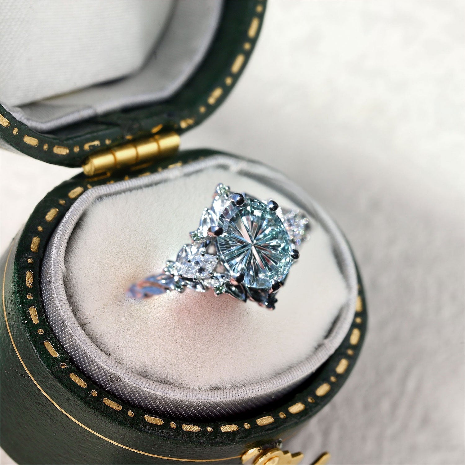 Vintage Briar Rose Starlight Oval Ice Blue Lab Sapphire Ring - Orlina Jewelry
