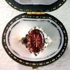Vintage Briar Rose Starlight Three Stone Oval Garnet Ring - Orlina Jewelry