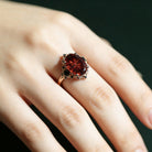 Vintage Briar Rose Starlight Three Stone Oval Garnet Ring - Orlina Jewelry