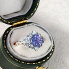 Vintage Briar Rose Starlight Three Stone Round Purple Lab Sapphire Ring - Orlina Jewelry