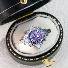 Vintage Briar Rose Starlight Three Stone Round Purple Lab Sapphire Ring - Orlina Jewelry