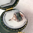 Vintage Elvindell Starlight Emerald Cut Green Lab Sapphire Ring - Orlina Jewelry