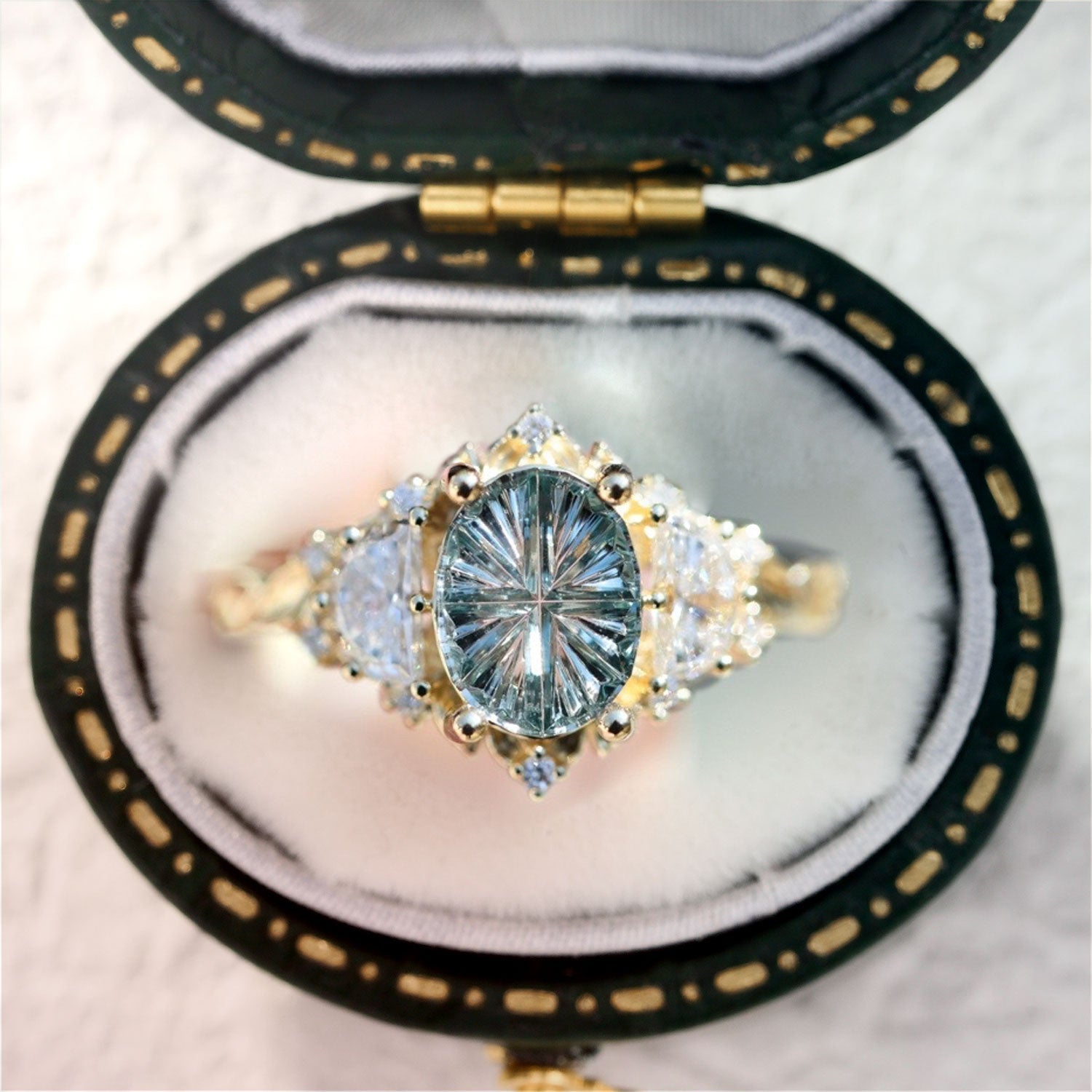 Vintage Elvindell Starlight Oval Light Green Lab Sapphire Ring - Orlina Jewelry