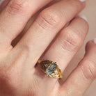 Vintage Elvindell Three Stone Hexagon Blue Lab Sapphire Ring - Orlina Jewelry