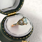 Vintage Elvindell Three Stone Hexagon Blue Lab Sapphire Ring - Orlina Jewelry