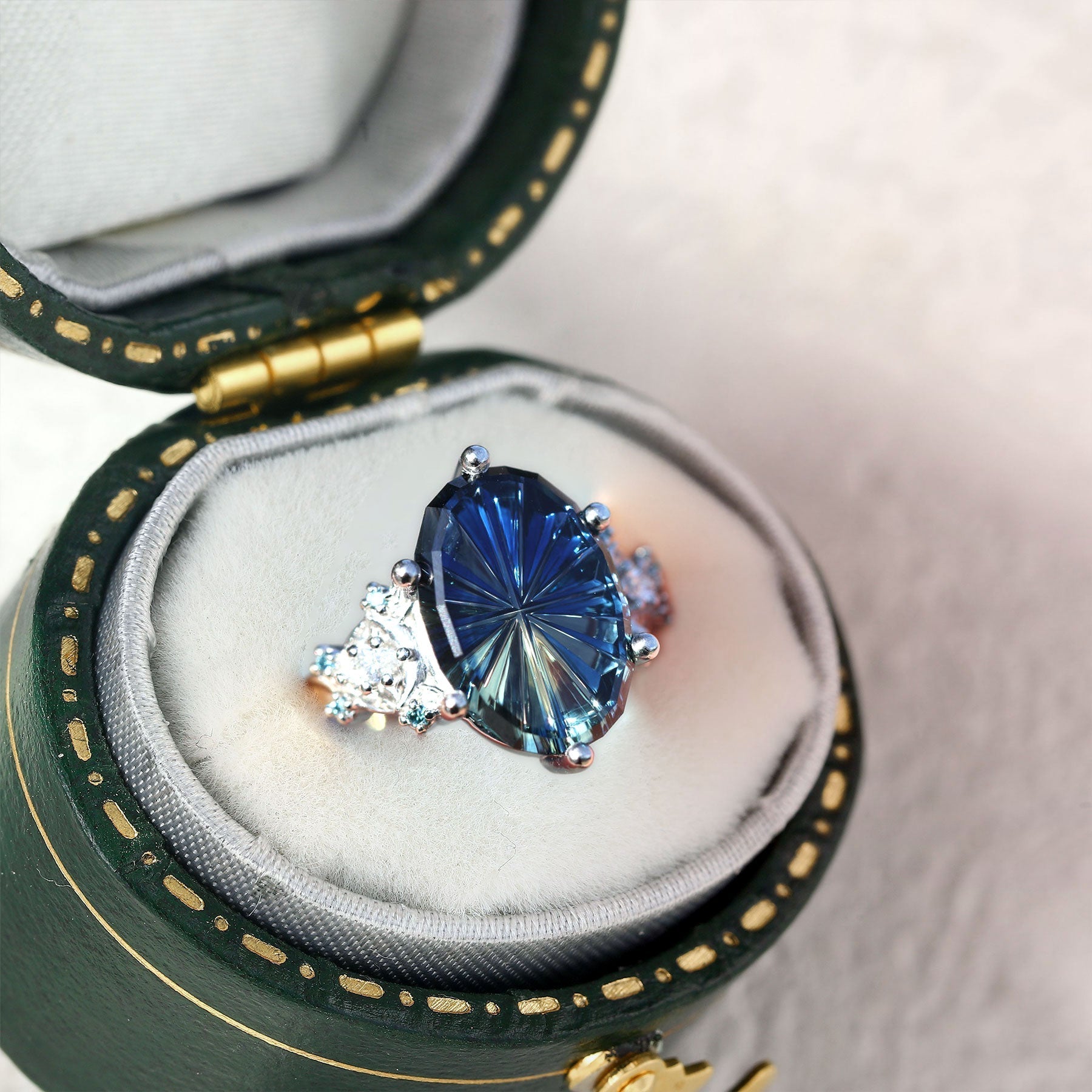 Vintage Enchanted Moon Starlight Oval Blue Lab Sapphire Ring - Orlina Jewelry