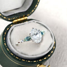 Vintage Five Stone Oval Moissanite and Teal Sapphire Engagement Ring - Orlina Jewelry