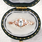 Vintage Oval Moissanite Engagement Ring with Lab Peach Sapphire - Orlina Jewelry