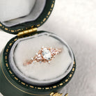 Vintage Oval Moissanite Engagement Ring with Lab Peach Sapphire - Orlina Jewelry
