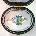 Vintage Solitaire Starlight Emerald Cut Green Lab Sapphire Ring - Orlina Jewelry