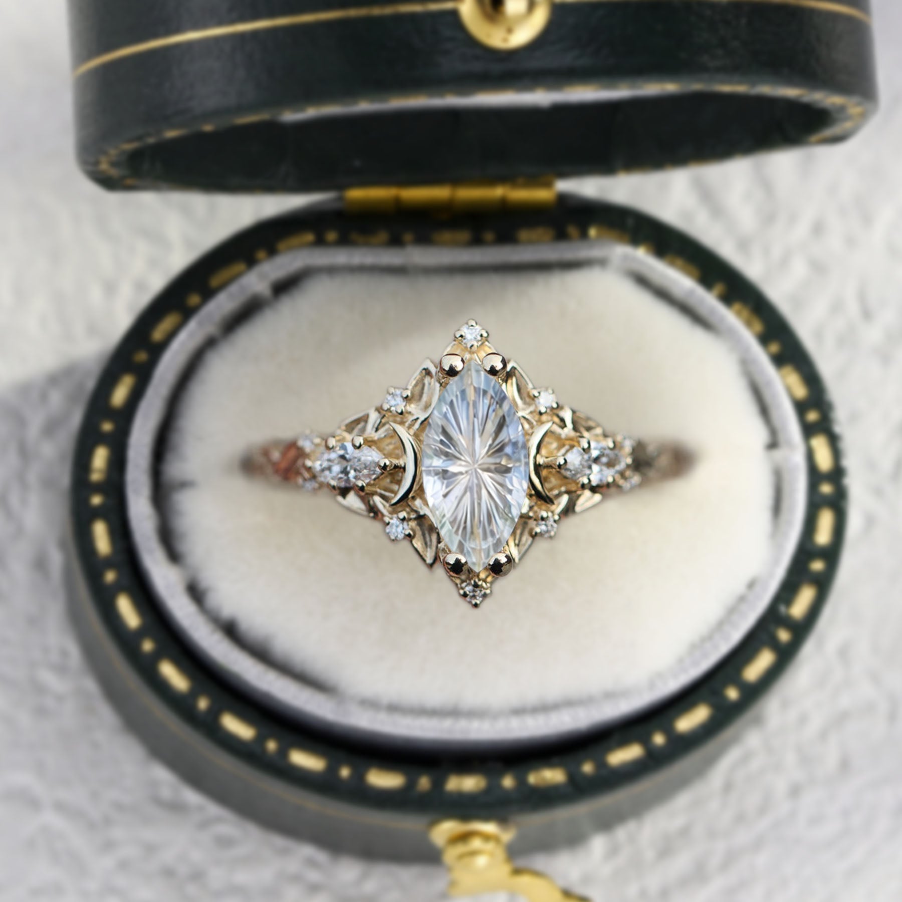 Vintage Unique Moon Starlight Marquise Lab Sapphire Ring - Orlina Jewelry
