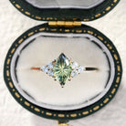 Vintage Unique Starlight Marquise Green Lab Sapphire Engagement Ring - Orlina Jewelry
