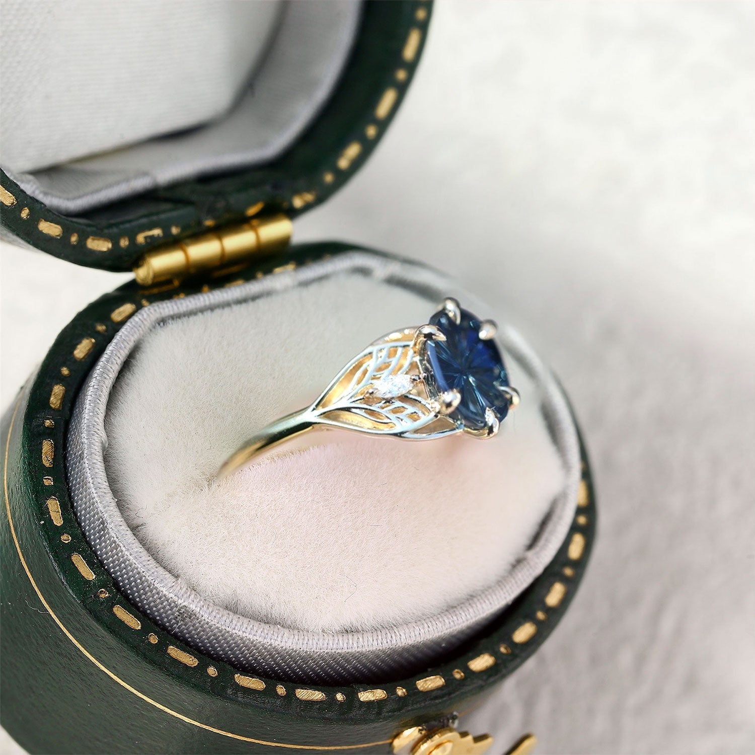 Vintage Unique Starlight Oval Blue Lab Sapphire Engagement Ring - Orlina Jewelry