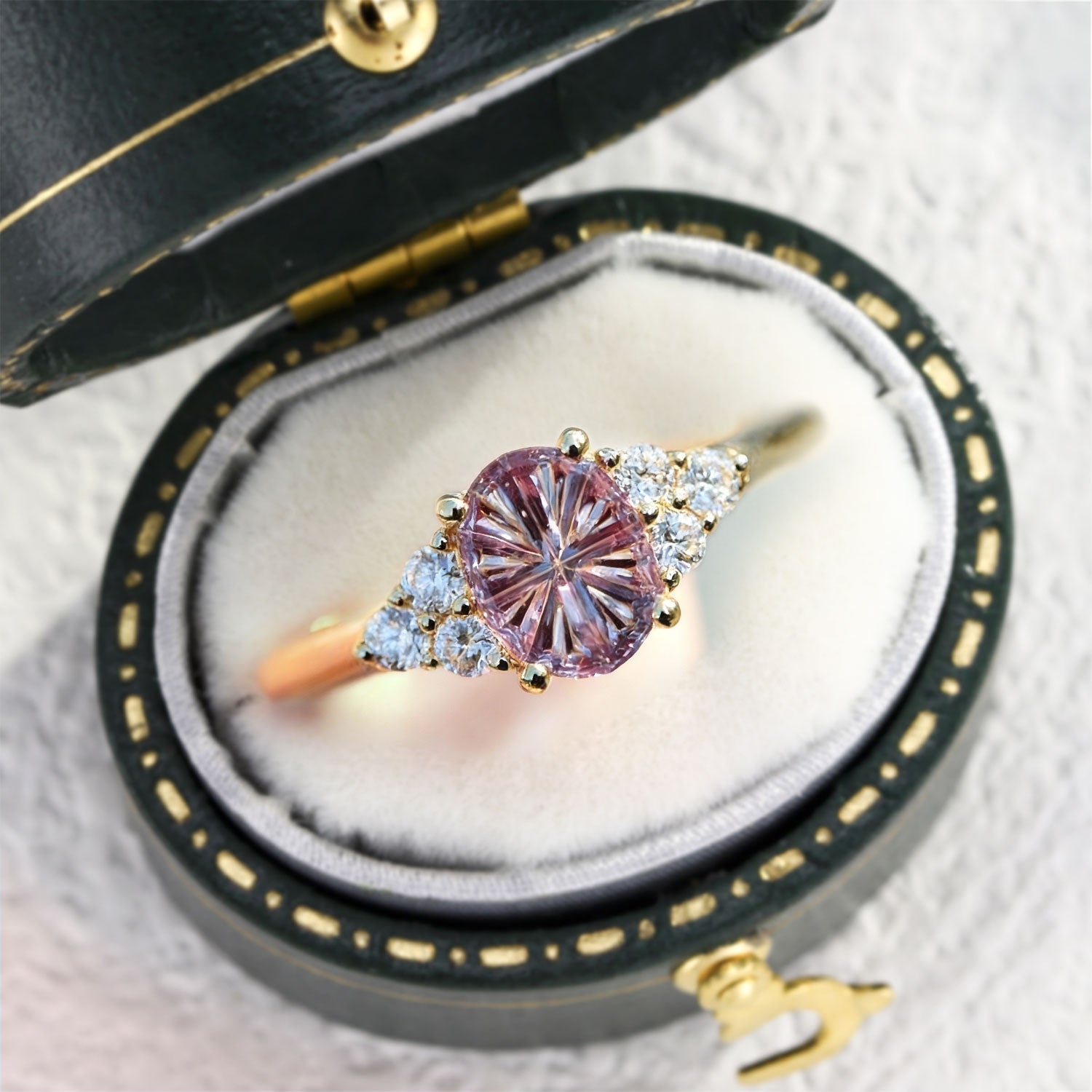 Vintage Unique Starlight Oval Padparadscha Engagement Ring - Orlina Jewelry