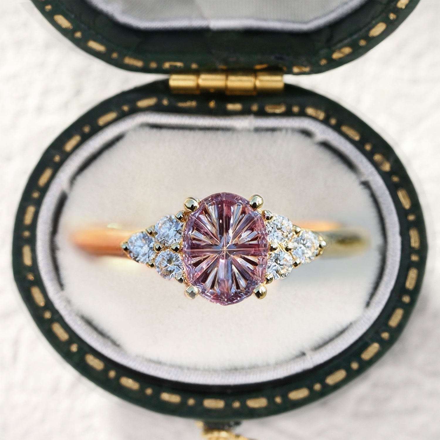 Vintage Unique Starlight Oval Padparadscha Engagement Ring - Orlina Jewelry