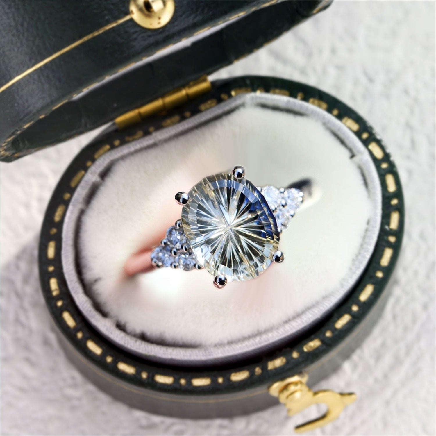 Vintage Unique Starlight Oval White Lab Sapphire Ring - Orlina Jewelry