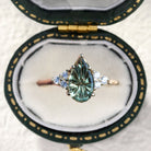 Vintage Unique Starlight Pear Green Lab Sapphire Engagement Ring - Orlina Jewelry
