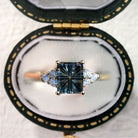 Vintage Unique Teal Starlight Emerald Cut Lab Sapphire Ring - Orlina Jewelry