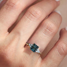 Vintage Unique Teal Starlight Emerald Cut Lab Sapphire Ring - Orlina Jewelry
