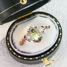 Vintage Unique Three Stone Oval Green Lab Sapphire Leafy Ring - Orlina Jewelry