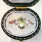Vintage Unique Three Stone Oval Green Lab Sapphire Leafy Ring - Orlina Jewelry