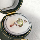 Vintage Unique Three Stone Oval Green Lab Sapphire Leafy Ring - Orlina Jewelry