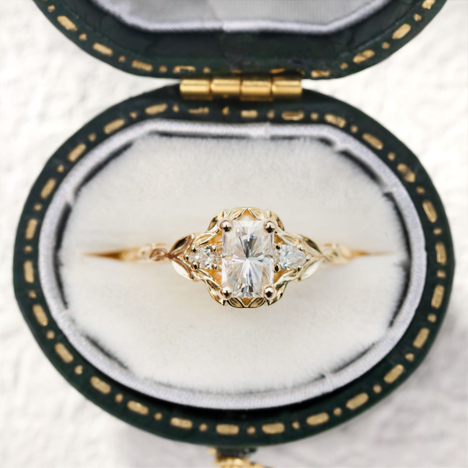 Wisteria Setting Radiant Moissanite Vintage Engagement Ring - Orlina Jewelry