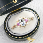 Woodland Three Stone Moissanite Pink Sapphire Engagement Ring - Orlina Jewelry